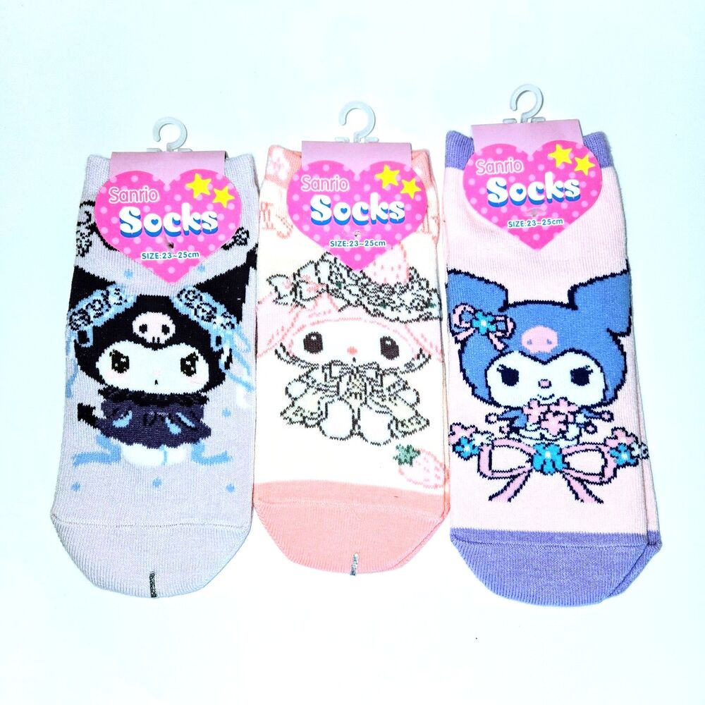 SANRIO Socks Bundle Of 3 Pair Set Characters Kuromi And My Melody NWT